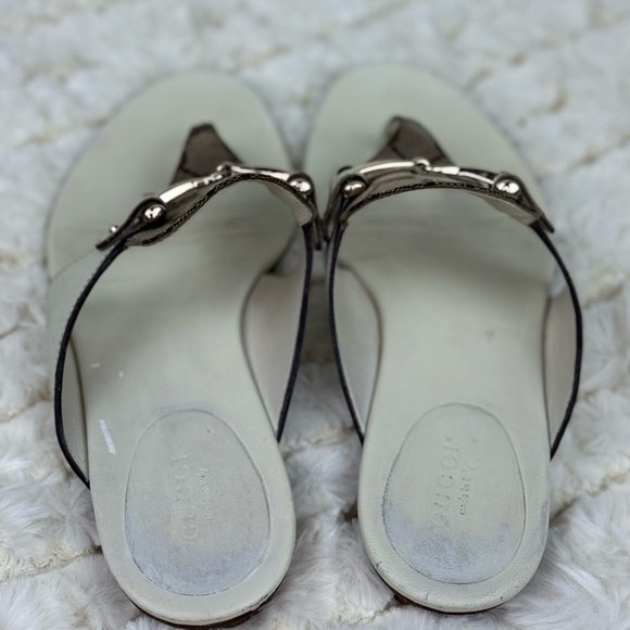 Gucci White and Brown Designer Sandals with Monogram Size 7 1/2 - Picture 9 of 13